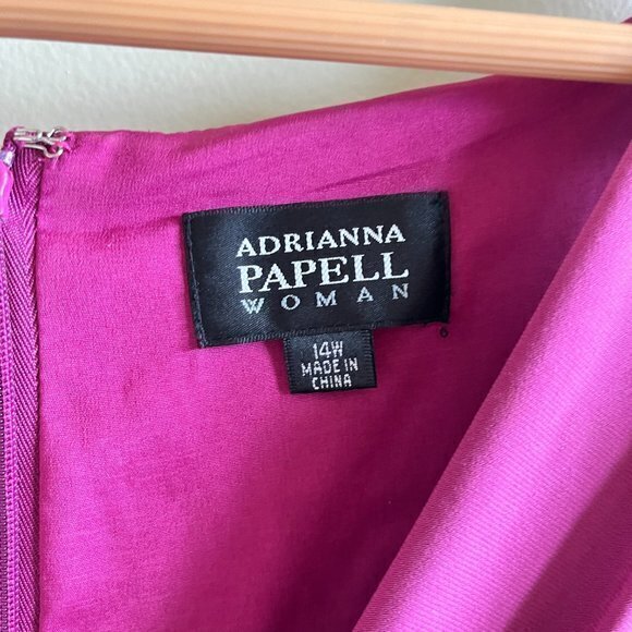 ADRIANNA PAPELL FUSHIA SLEEVELESS PLEATED V NECK DRESS WOMENS PLUS SIZE 14W - Picture 3 of 7